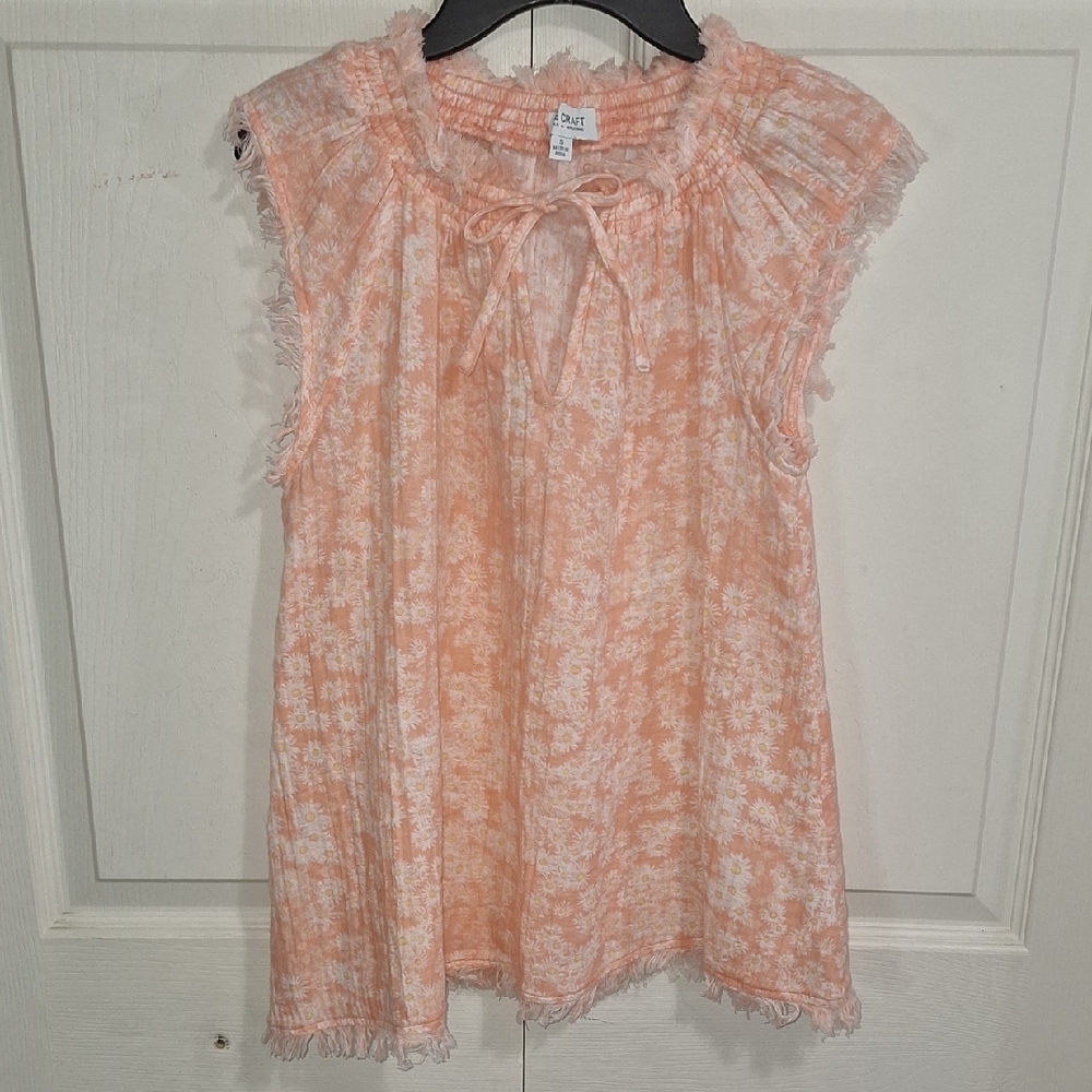 True Craft Cotton Gauze Floral Top - S - Coral White